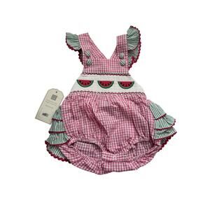 NWT Lil Cactus Girls Smocked Watermelon Bubble size 3-6 months
